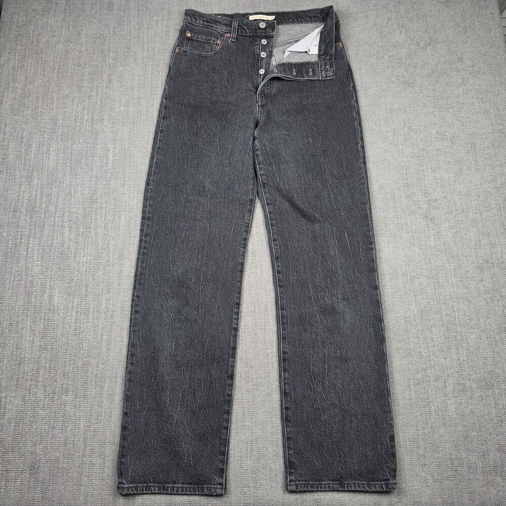 Levi's Premium Ribcage Straight Ankle Jeans Womens 28 Black High Rise Button Fly